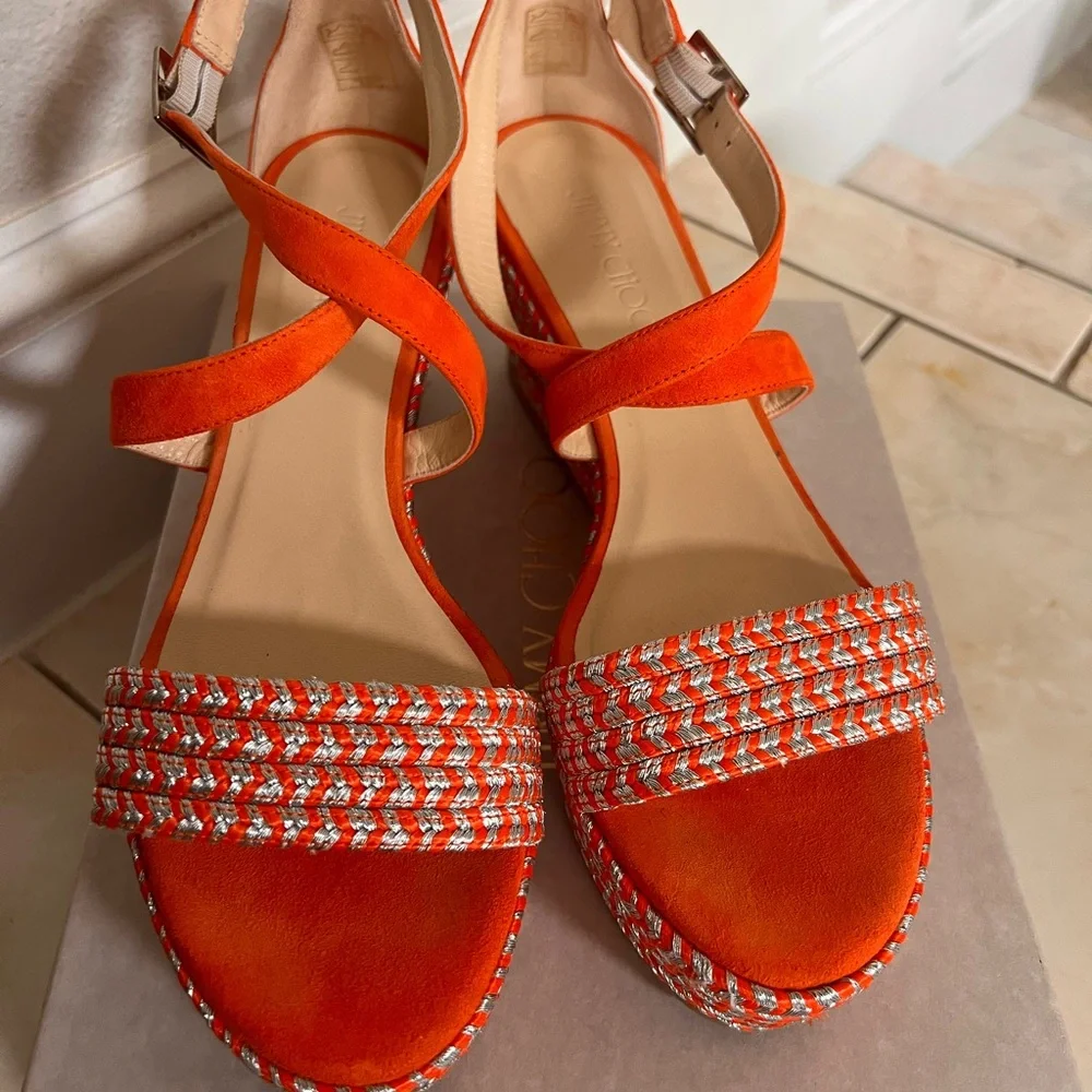 Jimmy Choo Silver and Orange suede Espadrilles/Wedges - Picture 3 of 10